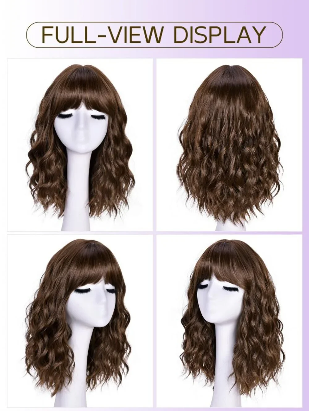 Women's Brown 14 Inch Natural Synthetic Short Curly Wavy Fiber Wigs